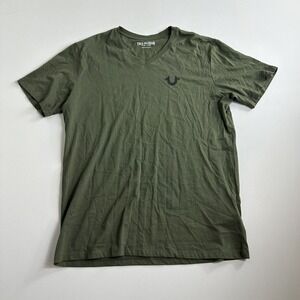 True Religion Shirt Mens Size Medium Horse Shoe Logo Graphic Casual Tee Green